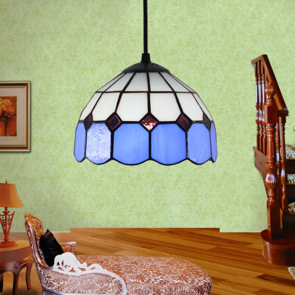 8inch European Pastoral Retro Style Pendant Light Colorful Grid Pattern Glass Shade Bedroom Living Room Kitchen Light - Image 6