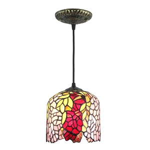 8inch European Pastoral Retro Style Pendant Light Colorful Leaf Pattern Glass Shade Bedroom Living Room Kitchen Light