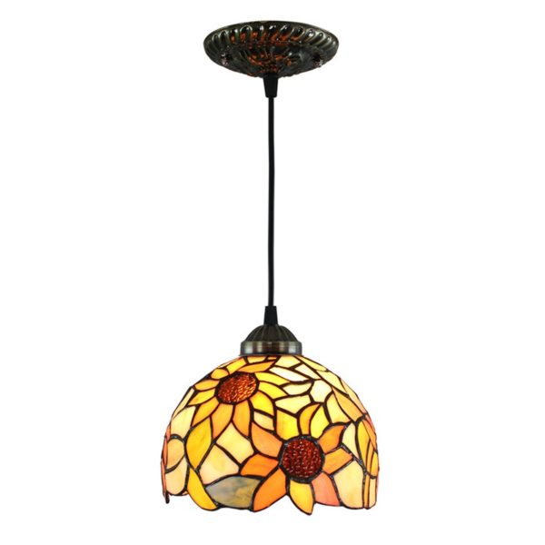 8inch European Pastoral Retro Style Pendant Light Sunflower Pattern Glass Shade Bedroom Living Room Kitchen Light - Image 7
