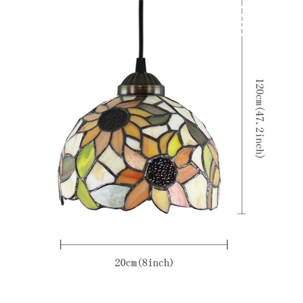 8inch European Pastoral Retro Style Pendant Light Sunflower Pattern Glass Shade Bedroom Living Room Kitchen Light - Image 2