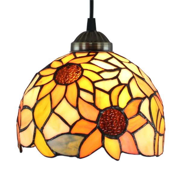 8inch European Pastoral Retro Style Pendant Light Sunflower Pattern Glass Shade Bedroom Living Room Kitchen Light - Image 3