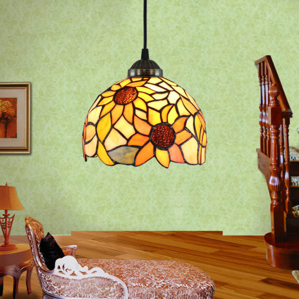 8inch European Pastoral Retro Style Pendant Light Sunflower Pattern Glass Shade Bedroom Living Room Kitchen Light - Image 6
