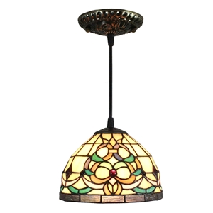8inch European Pastoral Retro Style Pendant Light Colorful Pattern Glass Shade Bedroom Living Room Kitchen Light