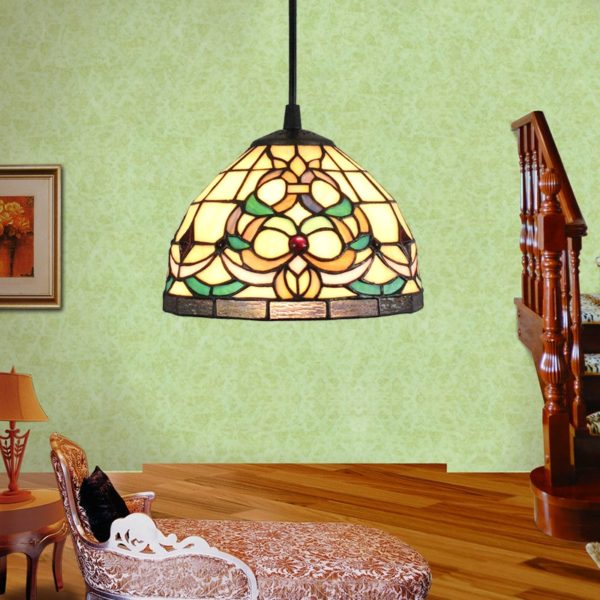 8inch European Pastoral Retro Style Pendant Light Colorful Pattern Glass Shade Bedroom Living Room Kitchen Light - Image 6