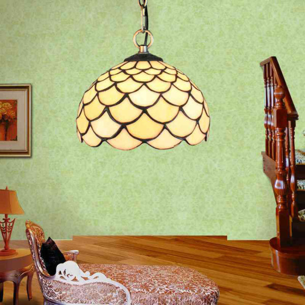 8inch European Pastoral Retro Style Pendant Light Scale Pattern Glass Shade Bedroom Living Room Kitchen Light - Image 4