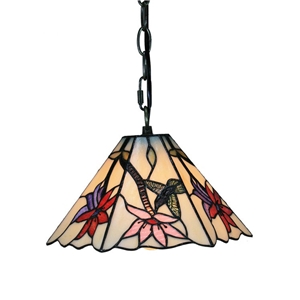 8inch European Pastoral Retro Style Pendant Light Hummingbirds Gathering Flowers Pattern Glass Shade Bedroom Living Room Kitchen Light